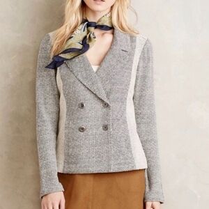 NWT Anthropologie Saturday Sunday Tweed Knit Blazer Jacket Ivory Black Small